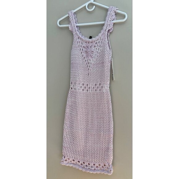AQUA NWT Marled Crochet Boho Sleeveless Mini Dress in Lavender Purple Size XS - Picture 3 of 13